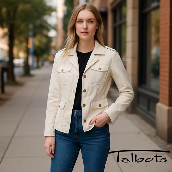 TALBOTS | Women’s White Button Down Jacket Size 4P - Picture 1 of 16